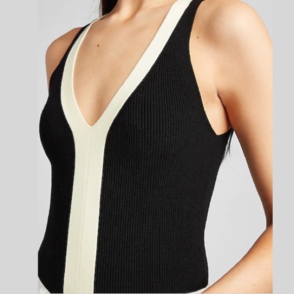 Express Tops - EXPRESS Medium Contrast Trim V-Neck Thong Bodysuit NWT Black & Cream Color